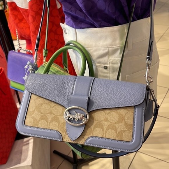 Coach Georgie Shoulder Bag In Signature Canvas Light Khaki / Marble Blue - Picture 2 of 16
